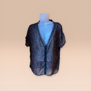 Pins & Needles Black Sheer Paisley Button-Down Blouse